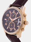 Guess Exec Chronograph Brown Dial Brown Leather Strap Watch For Men - W0076G4