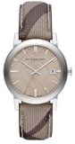 Burberry The City Grey Dial Checked Grey Leather Strap Watch for Women - BU9118