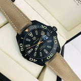 Tag Heuer Aquaracer 300 Calibre 5 Automatic Black Dial Brown Fabric Strap Watch for Men - WAY208C.FC6383