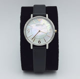 Emporio Armani Kappa White Mother of Pearl Dial Black Leather Strap Watch For Women - AR2509