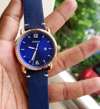 Fossil The Commuter Blue Dial Blue Leather Strap Watch for Men - FS5274