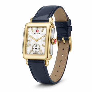 Michele Deco Silver Dial Blue Leather Strap Watch For Women - MWW06V000048