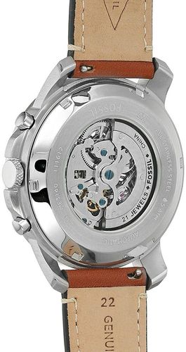 Fossil Grant Sport Automatic Skeleton Blue Dial Brown Leather Strap Watch for Men - ME3140