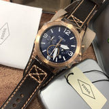 Fossil Nate Chronograph Blue Dial Brown Leather Strap Watch for Men - JR1505