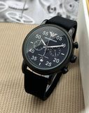 Emporio Armani Luigi Chronograph Black Dial Black Leather Strap Watch For Men - AR11133