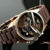 Emporio Armani Sportivo Chronograph Brown Dial Brown Silicone Strap Watch For Men - AR5891