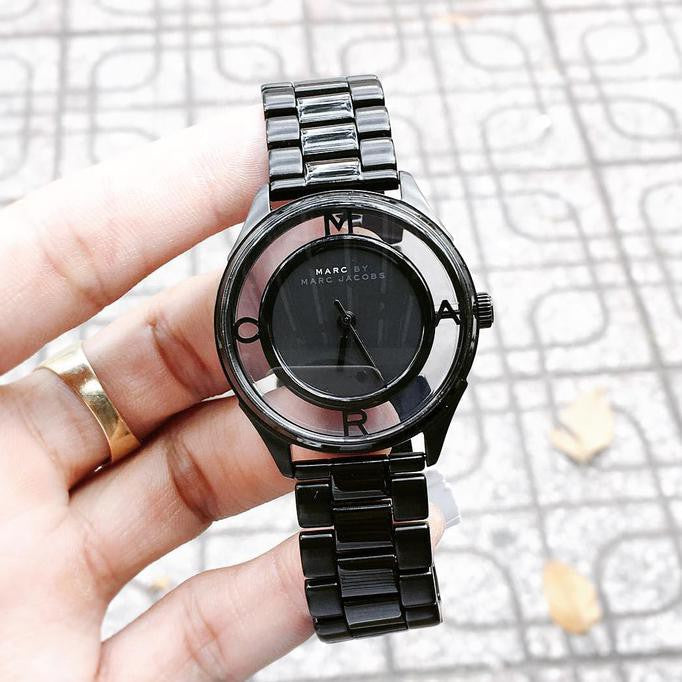 Marc Jacobs Tether Transparent Black Dial Black Steel Strap Watch for Women - MBM3415