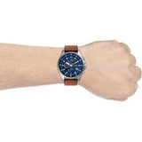 Fossil Dillinger Luggage Chronograph Blue Dial Brown Leather Strap Watch for Men - FS5675