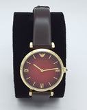 Emporio Armani Gianni T Bar Burgundy Dial Burgundy Leather Strap Watch For Women - AR1758