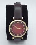 Emporio Armani Gianni T Bar Burgundy Dial Burgundy Leather Strap Watch For Women - AR1757