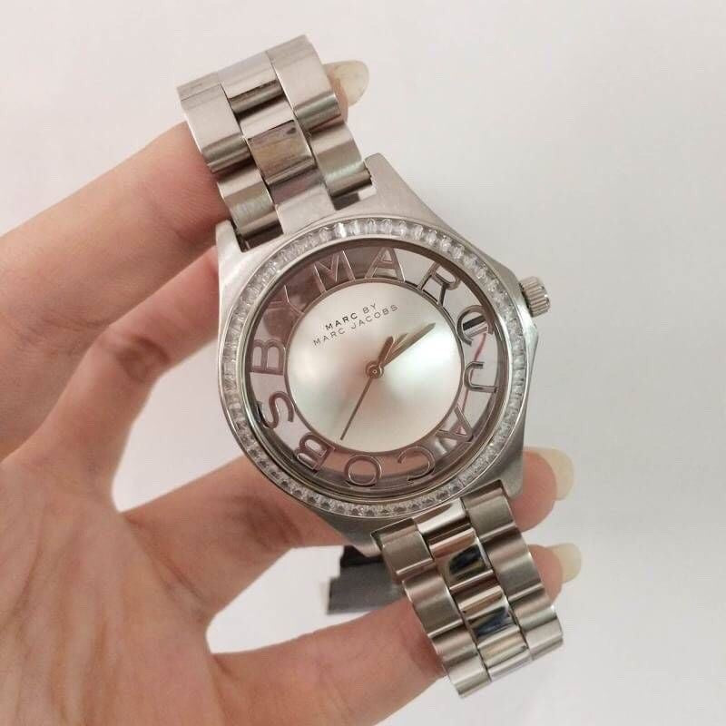 Marc Jacobs Henry Transparent Silver Dial Silver Steel Strap Watch for Women - MBM3337