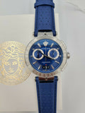 Versace Aion Chronograph Quartz Blue Dial Blue Leather Strap Watch for Men - VE1D01220