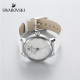 Swarovski Crystalline Hours Silver Dial White Leather Strap Watch for Women - 5295383