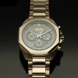 Hugo Boss Classic Chronograph Green Dial Beige Gold Steel Strap Watch For Men - 1514019