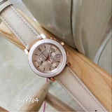 Burberry Chronograph Rose Gold Dial Beige Leather Strap Watch for Women - BU9704