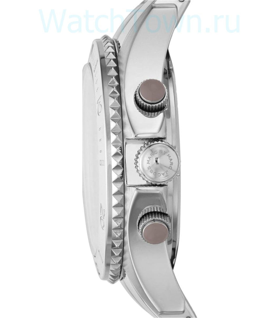 Marc Jacobs Rock Chronograph Mother of Pearl Grey Dial Silver Steel Strap Watch for Women - MBM3250