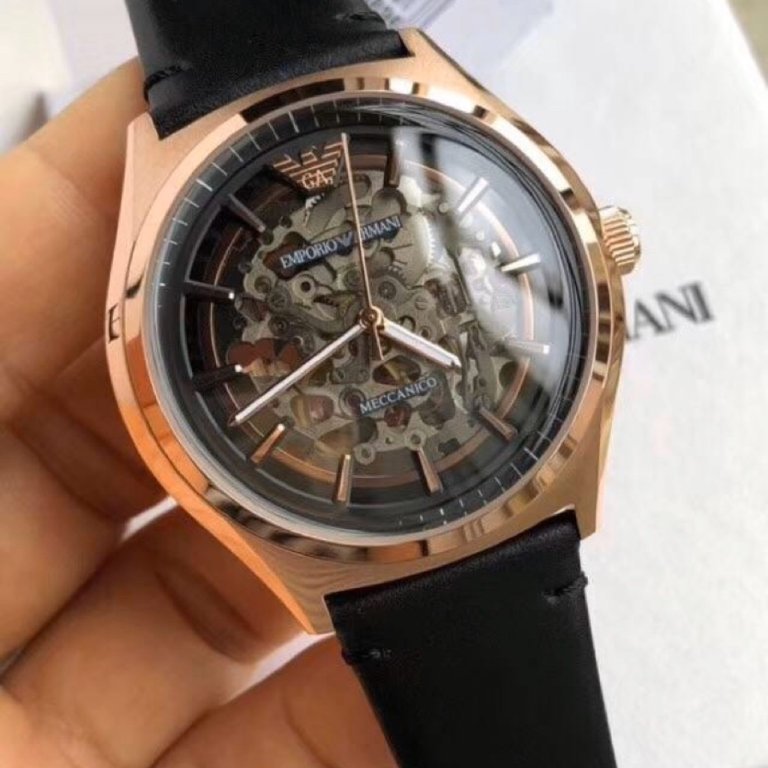 Emporio Armani Meccanico Black Dial Black Leather Watch For Men - AR60004