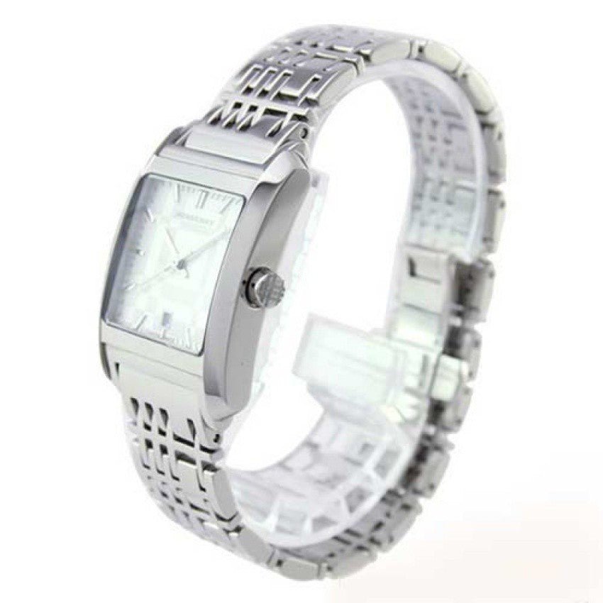 Burberry Nova Check Square White Dial Silver Steel Strap Watch for Women - BU1572