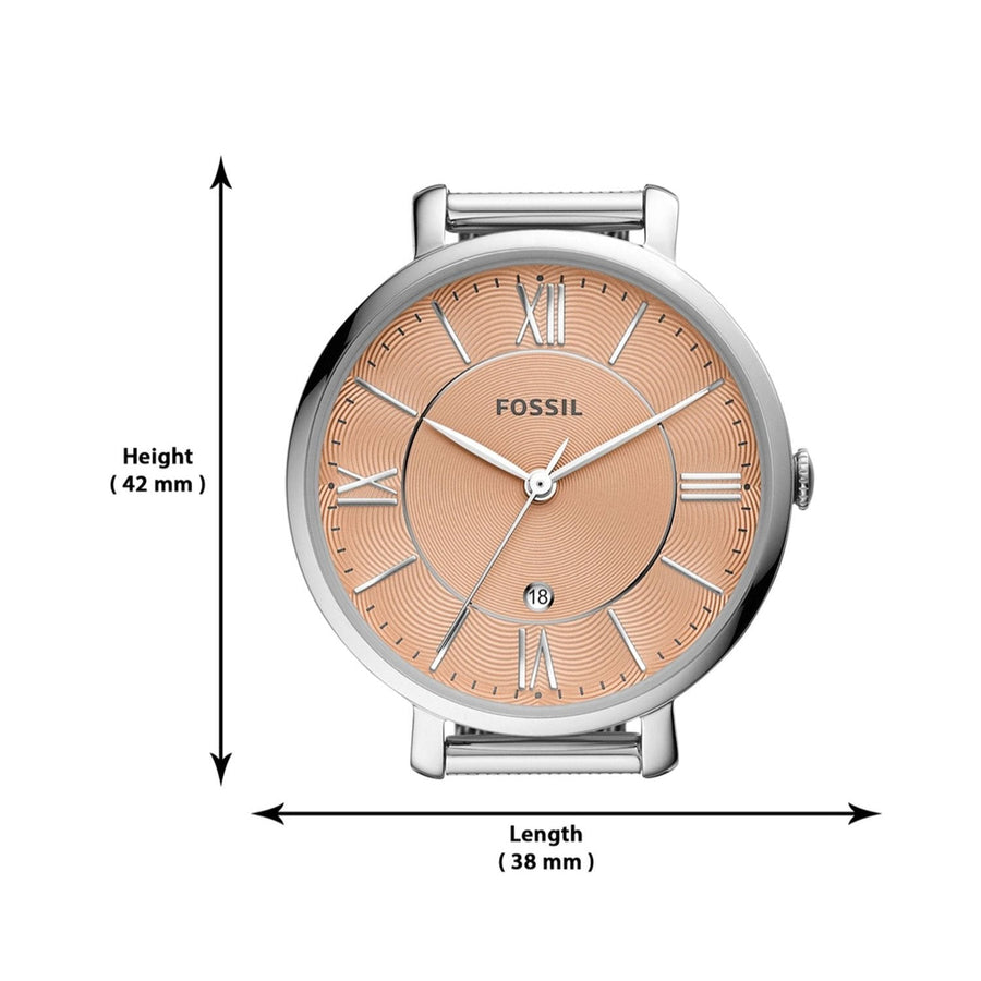 Fossil Jacqueline Three Hand Pink Dial Silver Mesh Strap Watch for Women - ES5089