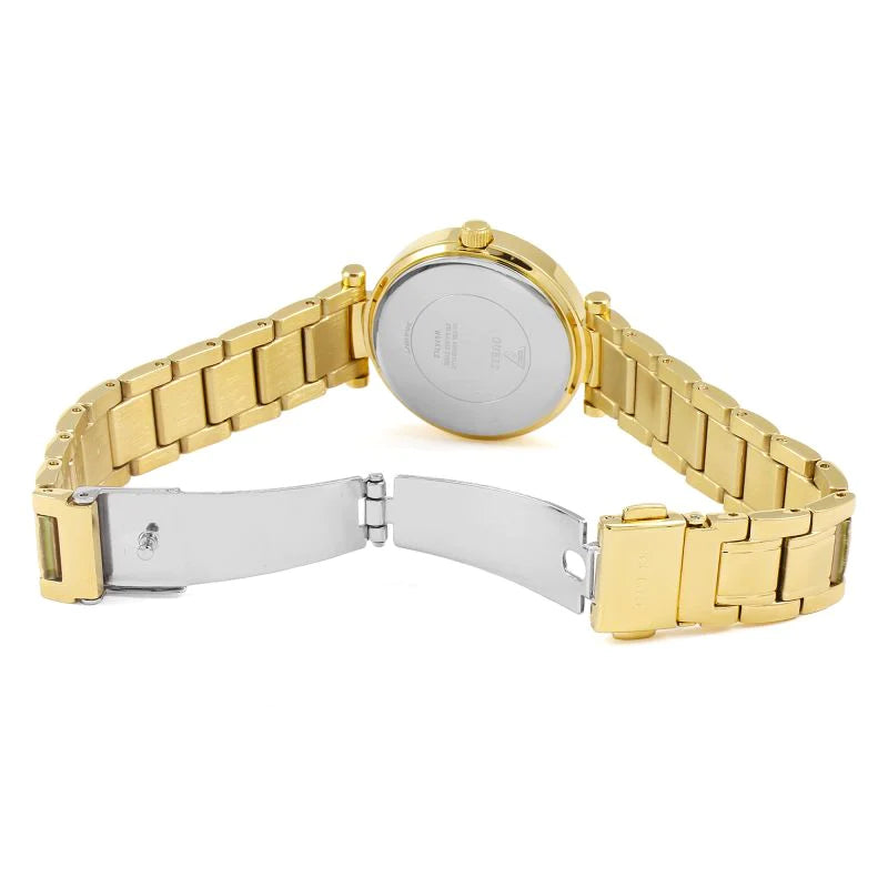 Guess Park Ave South Analog White Dial Gold Steel Strap Watch For Women - W0767L2