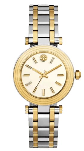 Tory Burch Classic T White Dial Two Tone Steel Strap Watch for Women - TBW9014