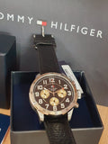 Tommy Hilfiger Sport Chronograph Black Dial Black Leather Strap Watch for Men - 1791050