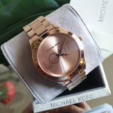 Michael Kors Slim Runway White Dial Rose Gold Steel Strap Watch For Women - MK3804