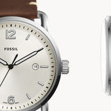 Fossil The Commuter White Dial Brown Leather Strap Watch for Men - FS5275