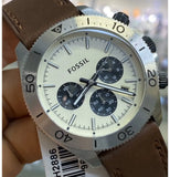 Fossil Retro Traveler Chronograph White Dial Brown Leather Strap Watch for Men - CH2886