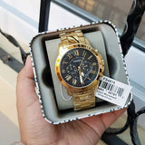 Fossil Grant Chronograph Black Dial Gold Steel Strap Watch for Men - FS4815