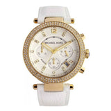 Michael Kors Parker White Dial with Diamonds White Leather Strap Watch for Women - MK2290