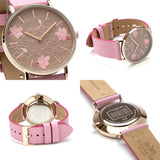 Coach Perry Floral Motif Fawn Dial Pink Leather Strap Watch for Women - 14503442