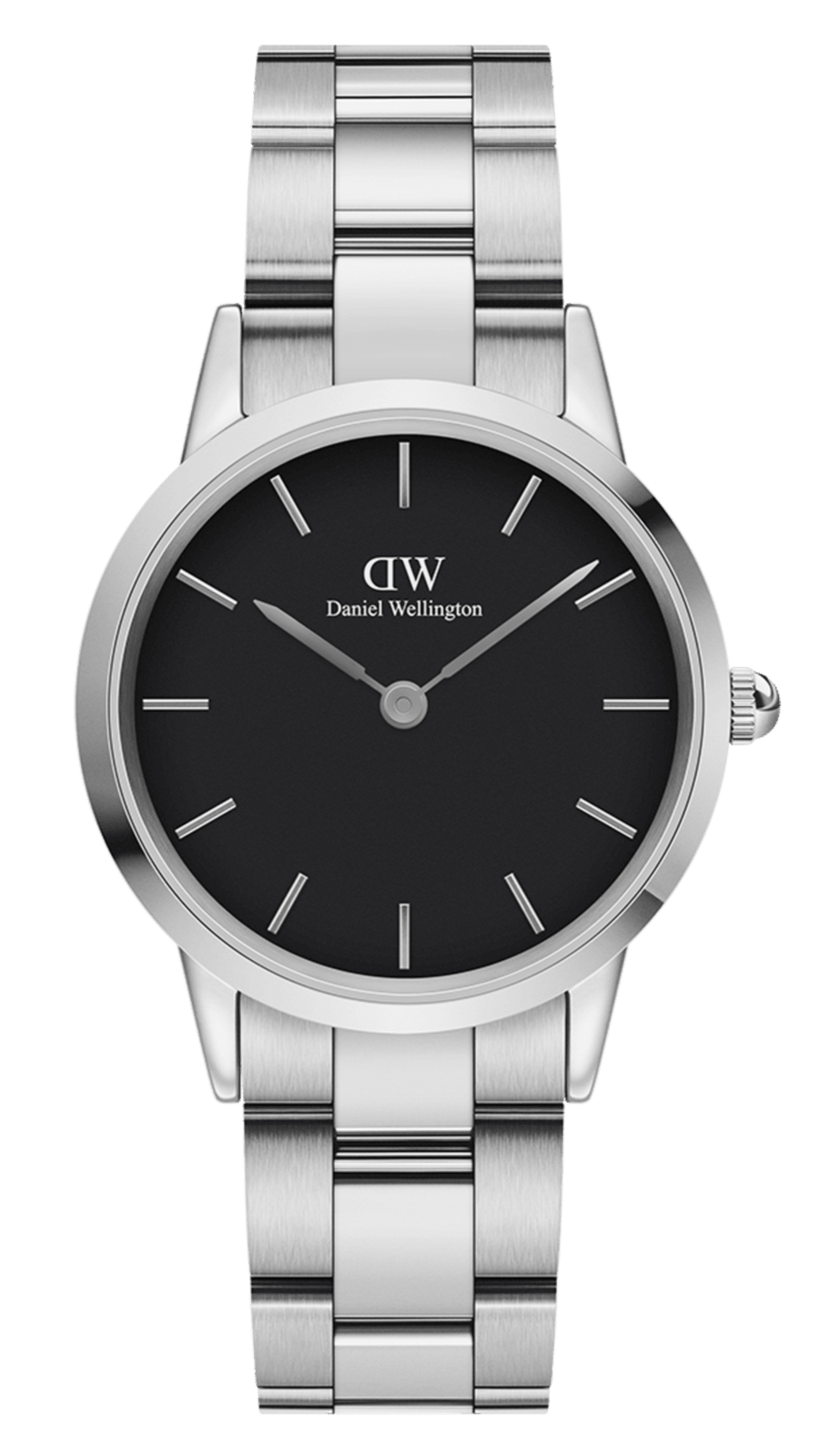 Daniel Wellington Iconic Link Black Dial Silver Steel Strap Watch for Women - DW00100204