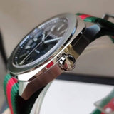 Gucci GG2570 Quartz Black Dial Green & Red Nylon Strap Watch For Men - YA142305