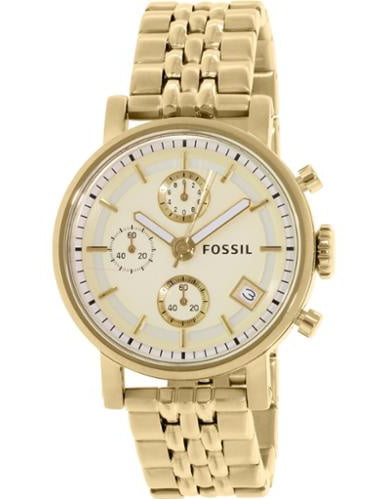 Fossil Boyfriend Chronograph Gold Dial Gold Steel Strap Watch for Women - ES2197
