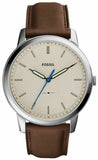 Fossil Minimalist Off White Dial Brown Leather Strap Watch for Men - FS5306