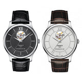 Tissot T Classic Tradition Powermatic 80 Open Heart Silver Dial Brown Leather Strap Watch for Men - T063.907.16.038.00