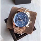 Michael Kors Runway Stop Hunger Quartz Blue Dial Rose Gold Steel Strap Watch For Men - MK8358