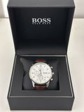 Hugo Boss Navigator White Dial Brown Leather Strap Watch for Men - 1513495