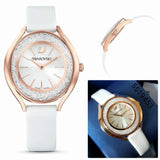 Swarovski Crystalline Aura Silver Dial White Leather Strap Watch for Women - 5519453