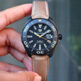 Tag Heuer Aquaracer 300 Calibre 5 Automatic Black Dial Brown Fabric Strap Watch for Men - WAY208C.FC6383