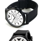 Emporio Armani Chronograph Quartz Silver Dial Black Rubber Strap Watch For Men - AR11048