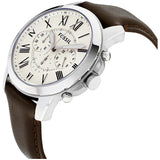 Fossil Grant Chronograph White Dial Brown Leather Strap Watch for Men - FS4735