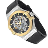 Maserati Potenza Automatic Skeleton Grey Dial Black Leather Strap Watch For Men - R8821108037