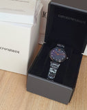 Emporio Armani Gianni T-Bar Quartz Black Mother of Pearl Dial Black Steel Strap Watch For Women - AR11268