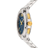 Versace Greca Quartz Blue Dial Silver Steel Strap Watch For Men - VEZ900221