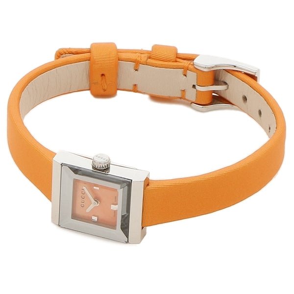 Gucci G-Frame Square Mother of Pearl Orange Dial Orange Leather Strap Watch For Women - YA128532