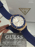 Guess Athena White Dial White Dial Blue Rubber Strap Watch For Women - GW0030L5