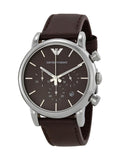 Emporio Armani Classic Chronograph Brown Dial Brown Leather Strap Watch For Men - AR1734