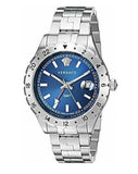 Versace Hellenyium GMT Blue Dial Silver Steel Strap Watch for Men - V11010015